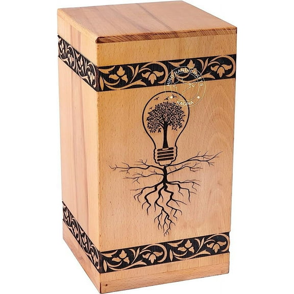 Floral Engraved Tree Wooden Cremation Urns for Human Ashes Adult Large - Wooden Burial Urn for Columbarium - Funeral Urn Box (250 Cubic Inches - Beechwood, Tree Life)