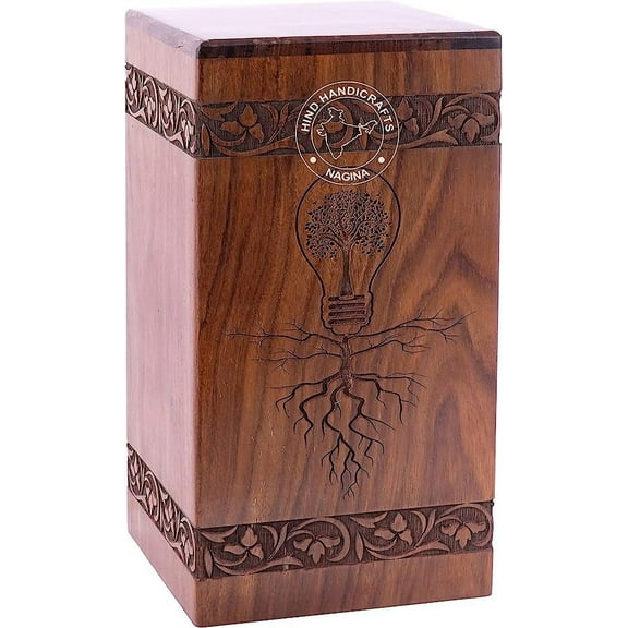 Floral Engraved Tree Wooden Cremation Urns for Human Ashes Adult Large - Wooden Burial Urn for Columbarium - Funeral Urn Box (250 Cubic Inches - Rosewood, Tree Life)