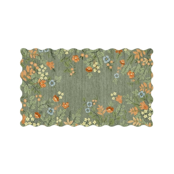 Floral Entry Rug, Washable Non Boho Spring Door Mat for Indoor Outdoor Front Porch Entryway Living Room Kitchen Decor(Slim Green,90x60cm/35x24in)