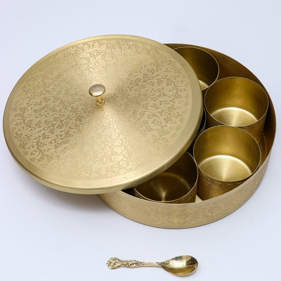 Floral Etched full work Handcrafted Brass masala/spice box