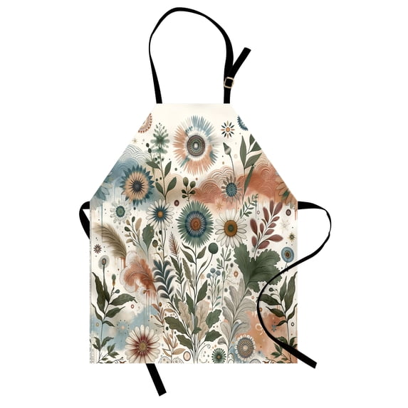 Floral Eucalyptus Apron, Tender Minimal Flowers in Pastel Color Palette Botanical Garden, Unisex Kitchen Bib with Adjustable Neck for Cooking Gardening, Adult Size, Pale Rose Slate Blue, by Ambesonne