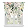 thumbnail image 1 of Floral Eucalyptus Leaf Tie Up Curtain 63 Inches Long, Vintage Pink Flower Leaves Plant Linen Texture Balloon Style Kitchen Window Curtain Over Sink, Small Window Rod Pocket Curtain 42"x63", 1 of 9