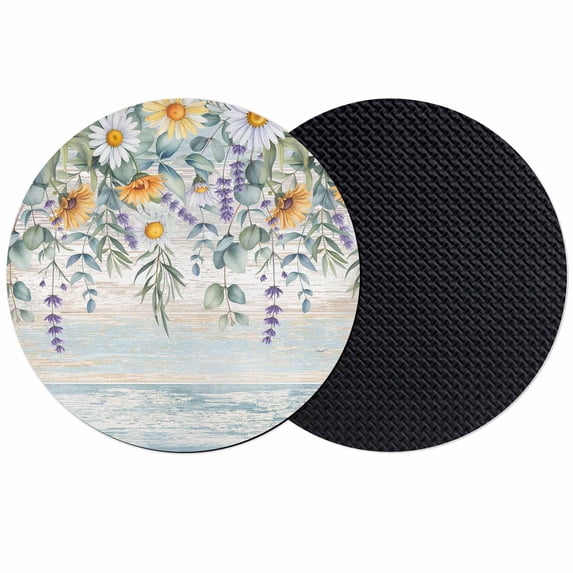 Floral Eucalyptus Leaves Coasters Set of 2, Absorbent Coasters for Drinks, Daisy Summer Botanical Wooden Coaster for Desk Coffee Table Protection, Home Decor House Warming Gifts 4"