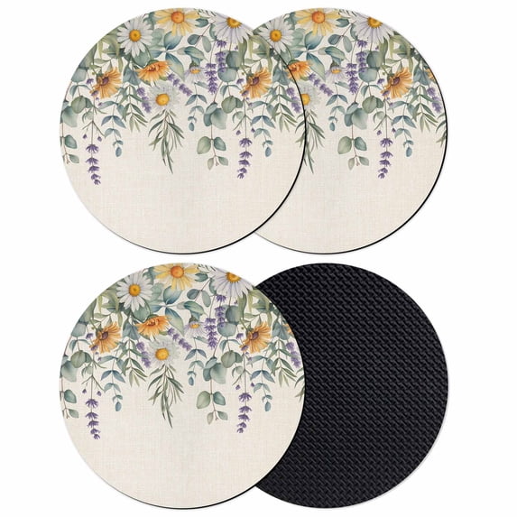 Floral Eucalyptus Leaves Coasters Set of 4, Absorbent Coasters for Drinks, Daisy Summer Botanical Rustic Coaster for Desk Coffee Table Protection, Home Decor House Warming Gifts 4"