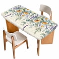 thumbnail image 1 of Floral Eucalyptus Leaves Table Cloths for 4 Foot Rectangle Tables, Daisy Summer Botanical Pastoral Patio Waterproof Elastic Fitted Tablecloths, Washable Rectangular Table Cover for Camping, 1 of 8
