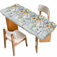 thumbnail image 1 of Floral Eucalyptus Leaves Table Cloths for 8 Foot Rectangle Tables, Daisy Summer Botanical Wooden Patio Waterproof Elastic Fitted Tablecloths, Washable Rectangular Table Cover for Camping, 1 of 8
