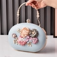 thumbnail image 1 of Floral Evening Bag Retro Macaron Color Handheld Party Bag Bride Purse - Round PU Material - Lock Closure (light blue), 1 of 4
