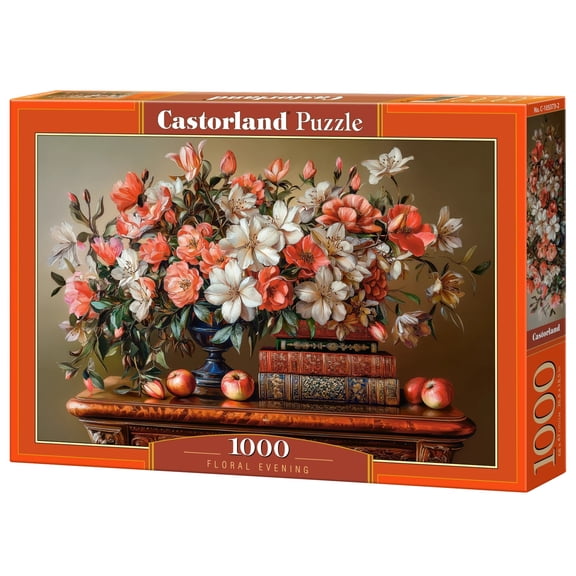 1000 Piece Jigsaw Puzzle, Floral Evening, Floral Still Life, Vintage Library, Fine Art Hobby, Adult Puzzle, Castorland C-105373-2