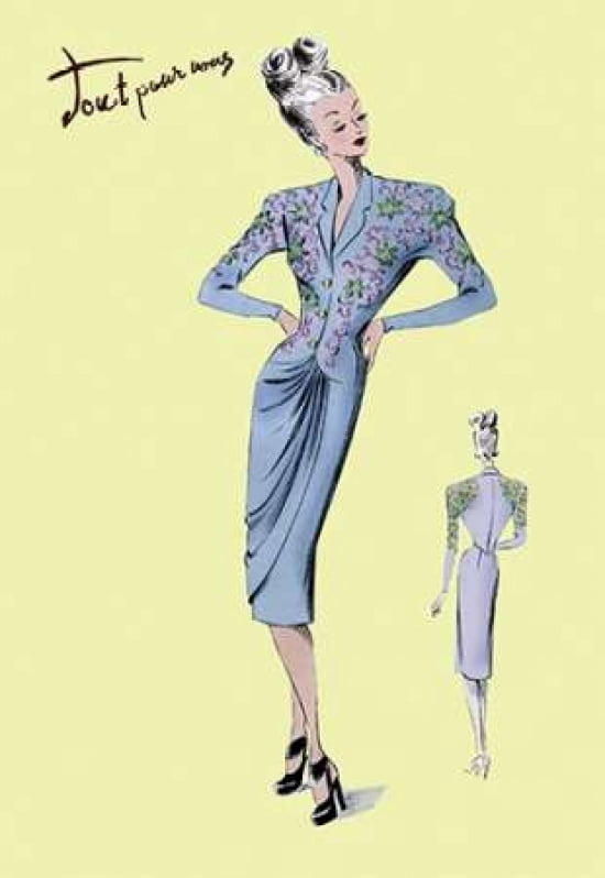 Floral Evening Dress 1947 Canvas Art - Unknown (12 x 18)