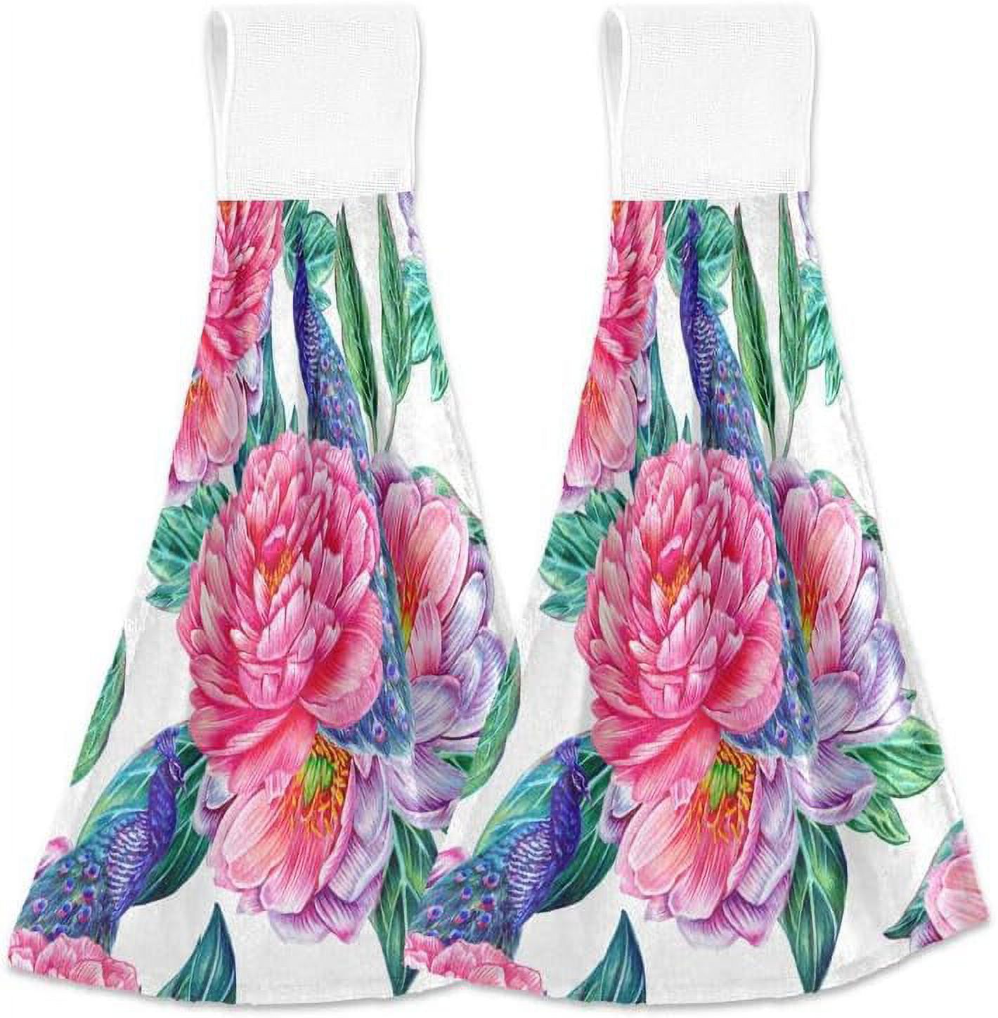 Floral Exotic Feather Hanging Kitchen Towels Tropical Palm Leaves Hand