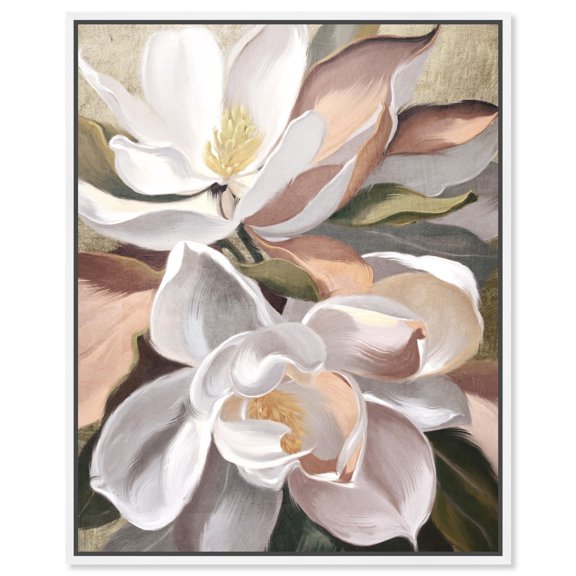 Floral Expression Canvas Print Gold Floral Wall Art by Art Remedy, White Frame, 36 x 45