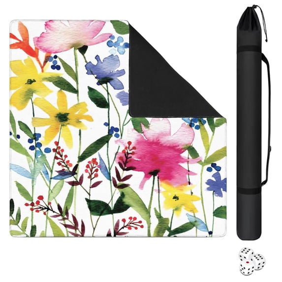 Floral Extra Large Non-Slip Mahjong Mat 31.5 Inch Square Rubber Game Mat with Noise Dampening Features for Playing Cards, Tiles & Board Games
