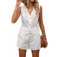 thumbnail image 1 of Floral Eyelet Embroidered Sets for Women 2 Piece Summer Shorts Button Down Vest Dressy Causal Vacation Set White M, 1 of 7