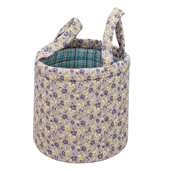 Floral Fabric Foldable Laundry Hamper with Handles Clothes Storage Bucket Large Capacity Collapsible for Nursery Bedroom Laundrys Room (Purple)
