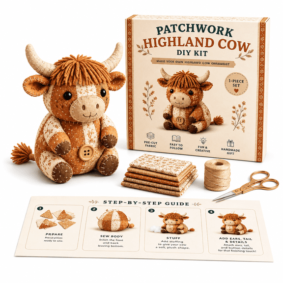Floral Fabric Patchwork Animals DIY Kit, Complete Handmade Sewing Craft Set with Stuffing and Buttons, Cute Ornament Making Kit, Ideal Gift for Adults & Beginners for Birthday Holiday E#049