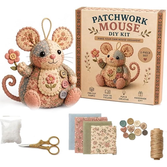 Floral Fabric Patchwork Animals DIY Kit, Complete Handmade Sewing Craft Set with Stuffing and Buttons, Cute Ornament Making Kit, Ideal Gift for Adults & Beginners for Birthday Holiday B#046