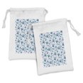 thumbnail image 1 of Floral Fabric Pouch Set of 2, Oriental Themed Pattern of Tulips and Leaves Folkloric Swirls Rounds, Small Drawstring Bag for Toiletries Masks and Favors, 9" x 6", Turquoise and Sky Blue, by Ambesonne, 1 of 2