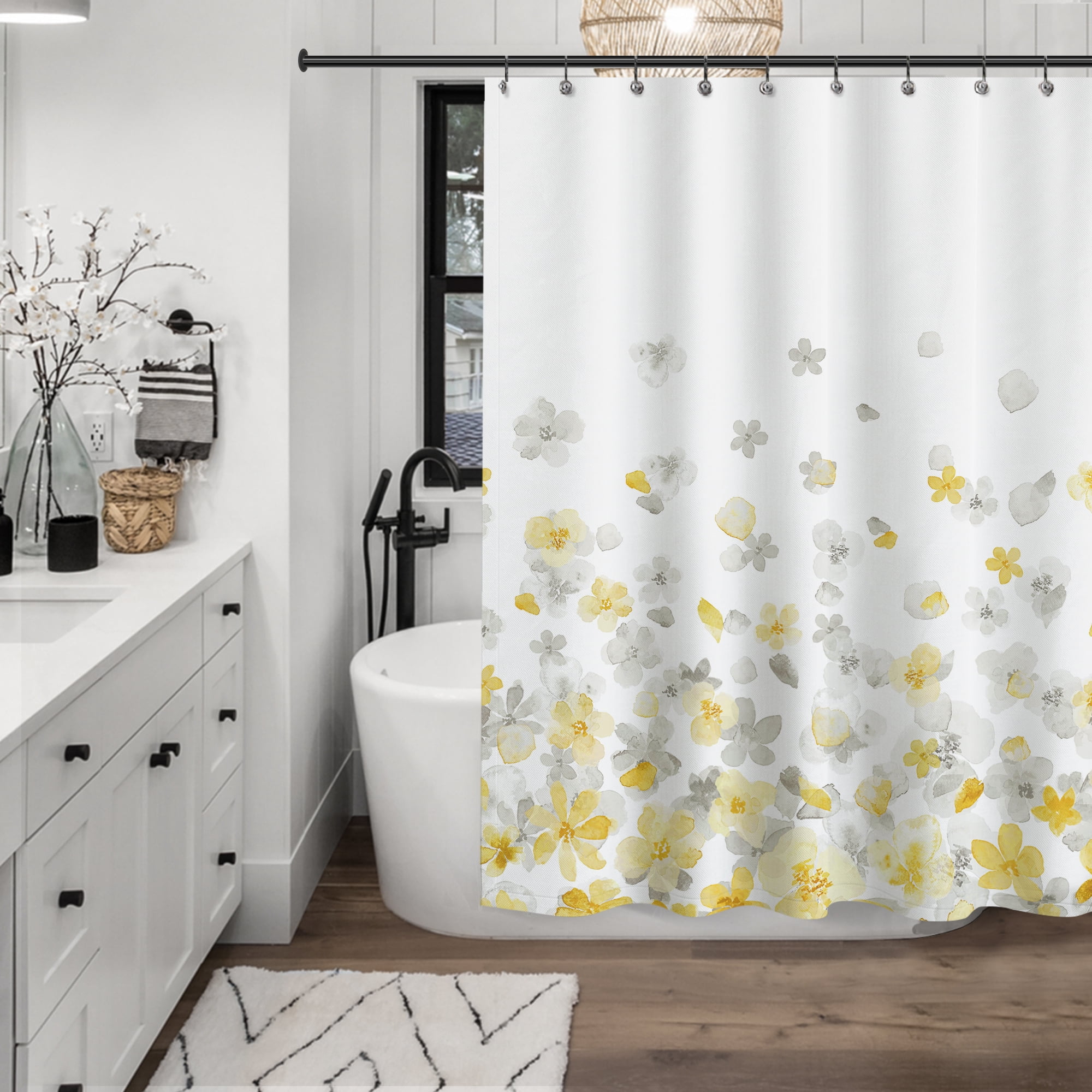 Floral Fabric Shower Curtain, Design Simple Style Yellow and Gray Flower  Blossoms Shower Curtains for Bathroom Decor with White Background, Machine  Washable, 71x71 - Walmart.com, image size:2000x2000