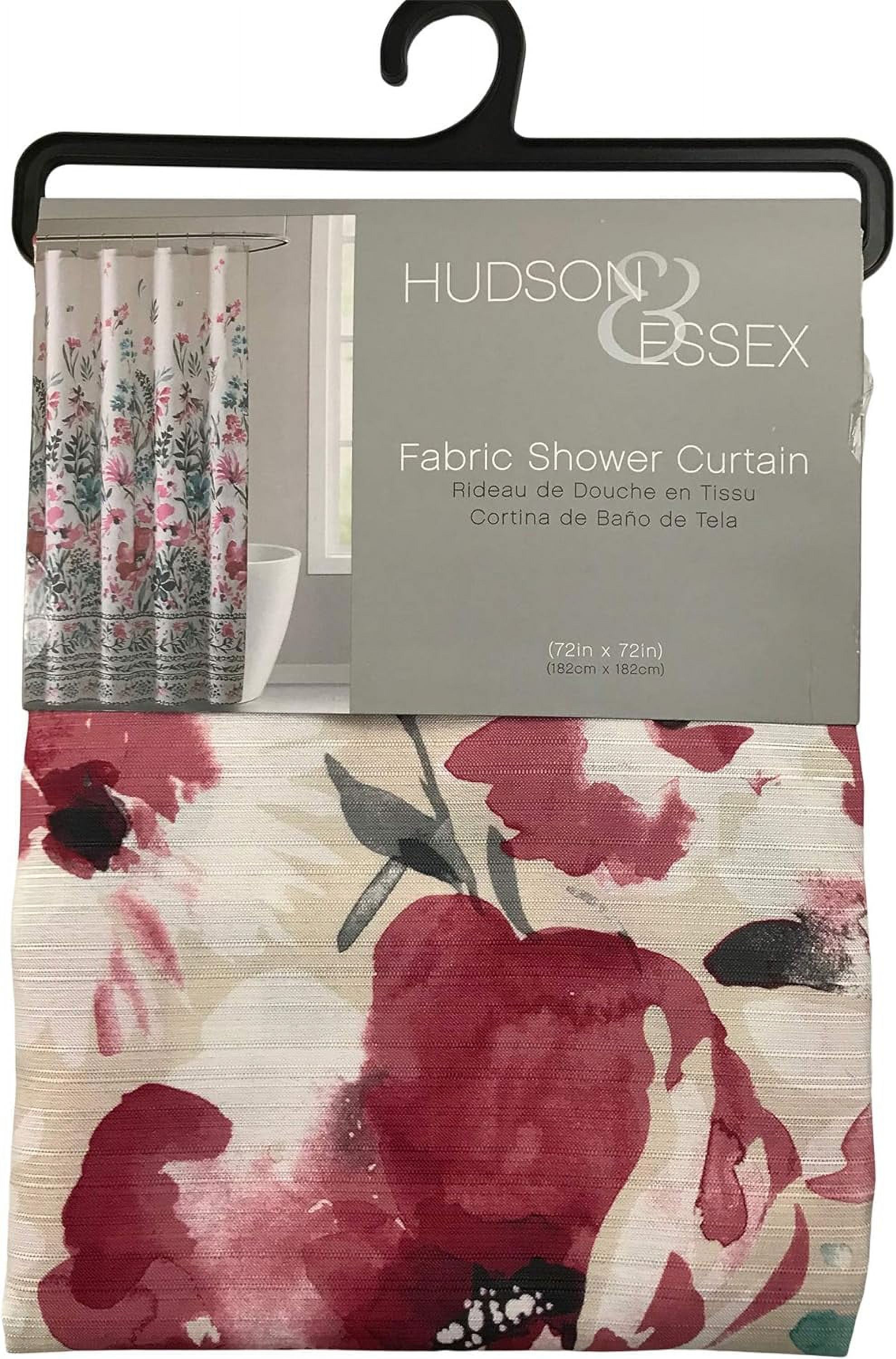 Floral Fabric Shower Curtain With Border Design, Colors Beige Teal