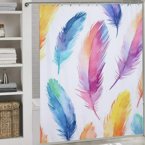 Floral Fabric Shower Curtains for Bathroom Boho Feather Summer Decorative Shower Curtain with Hooks Heavy Duty Shower Curtain Liner,71" x 71"