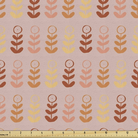 Floral Fabric by the Yard, Abstract Design Warm Toned Pastel Flowers Pattern Botanical Print, Decorative Upholstery Fabric for Chairs & Home Accents, Pale Salmon Multicolor by Ambesonne