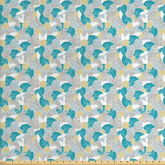 Ambesonne Floral Fabric by the Yard Upholstery, Complexity Summer Petals, 10 Yards, Teal Dusk