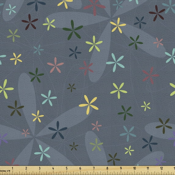 Floral Fabric by the Yard, Abstract Grunge Flower Sketch Ornament in Dark Tones Illustration Pattern, Decorative Upholstery Fabric for Sofas and Home Accents, Purpleblue Multicolor by Ambesonne