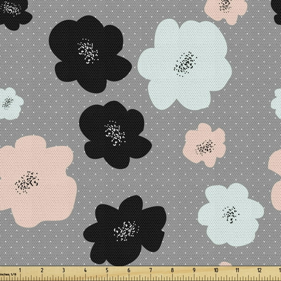 Ambesonne Floral Fabric by the Yard Upholstery, Abstract Peony Blossoms Art, 10 Yards, Peach Pale Blue