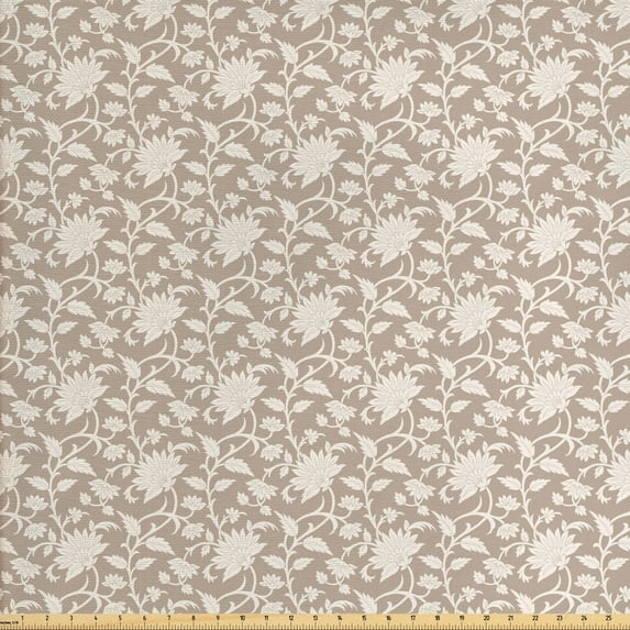 Floral Fabric by the Yard, Floral Arrangement with Monochrome Design Natural Elements Abstract Pattern Leaves, Decorative Upholstery Fabric for Chairs & Home Accents, Tan Cream by Ambesonne