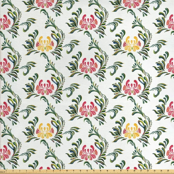 Floral Fabric by the Yard, Art of Leafy Flourishes on a Plain Background, Decorative Upholstery Fabric for Sofas and Home Accents, Multicolor by Ambesonne