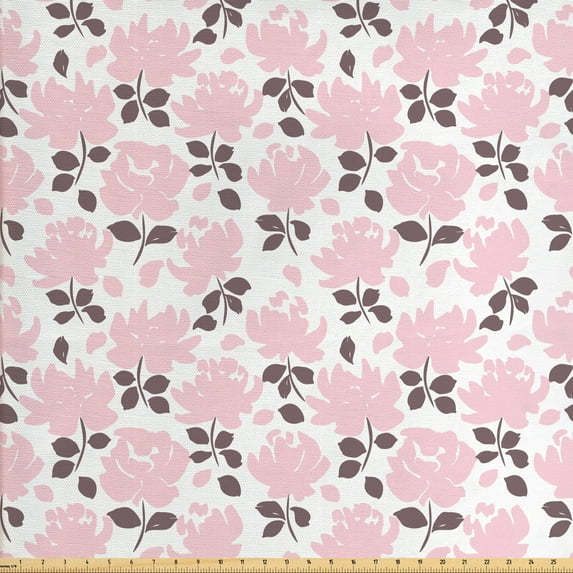 Floral Fabric by the Yard, Blooming Flower Silhouettes Illustrated on a Plain Background, Decorative Upholstery Fabric for Sofas and Home Accents, Dark Warm Taupe Rose by Ambesonne