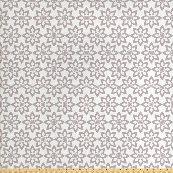 Ambesonne Floral Fabric by the Yard Upholstery, Monochrome Spring Blooms, 5 Yards, Taupe and White