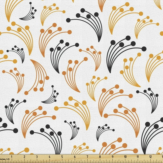 Floral Fabric by the Yard, Botanical Pattern Branches Scenic Meadow Ecology Forest Blossom Foliage, Decorative Upholstery Fabric for Chairs & Home Accents, Orange Black White by Ambesonne