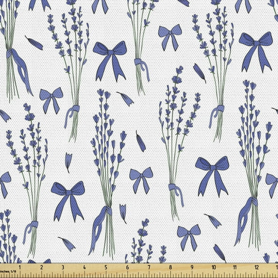 Ambesonne Floral Fabric by the Yard Upholstery, Lavender Flowers Bouquet, 10 Yards, White and Violet Blue