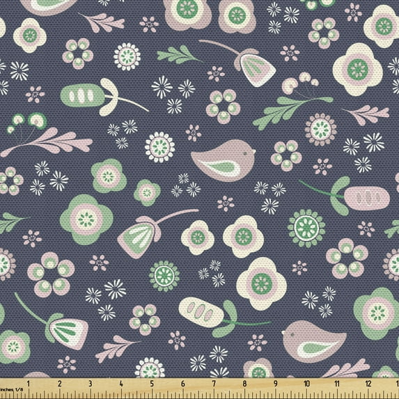 Floral Fabric by the Yard, Botanical Theme Spring Motifs Along Various Flowers and Leaves Images Natural Art, Decorative Upholstery Fabric for Chairs & Home Accents, Multicolor by Ambesonne