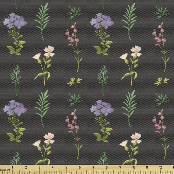 Floral Fabric by the Yard, Botanical Themed Spring Floral Herbs Pattern Minimal Vintage Petals, Decorative Upholstery Fabric for Sofas and Home Accents, Dark Taupe and Multicolor by Ambesonne