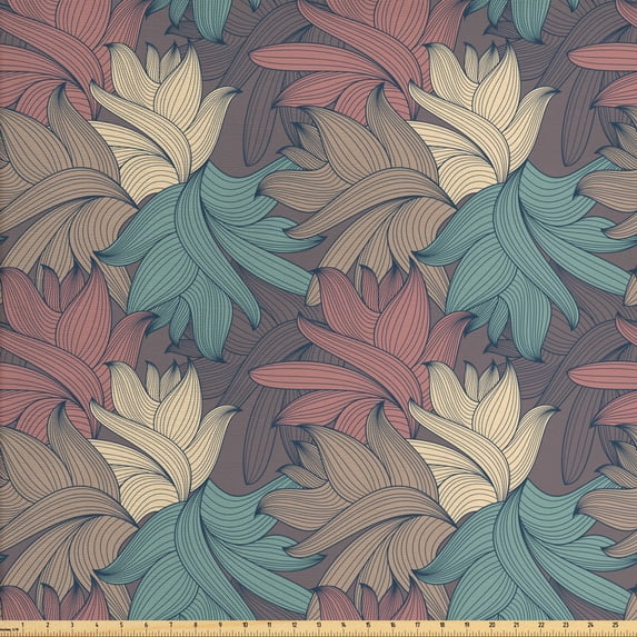 Ambesonne Floral Fabric by the Yard Upholstery, Colorful Foliage Leaves, 5 Yards, Multicolor