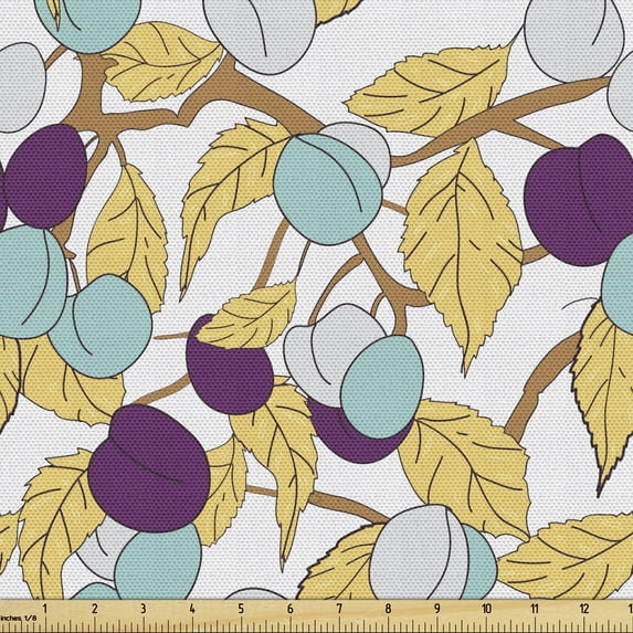 Ambesonne Floral Fabric by the Yard Upholstery, Colorful Fruits and Leaves, 1 Yard, Multicolor
