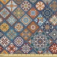 Ambesonne Floral Fabric by the Yard Upholstery, Colorful Mosaic Square