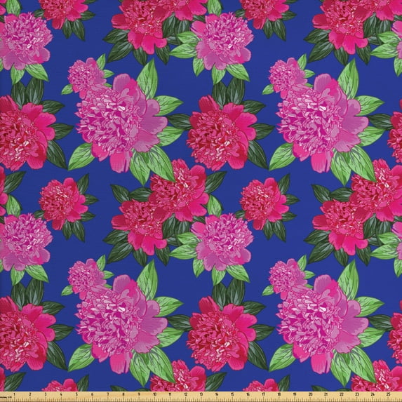 Floral Fabric by the Yard, Continued Pattern of Cloves Peony Flower Tones 80's Style Print Garden Art, Decorative Upholstery Fabric for Sofas and Home Accents, Multicolor by Ambesonne