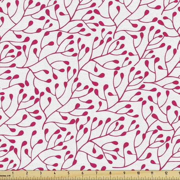 Ambesonne Floral Fabric by the Yard Upholstery, Continuing Botany Elements, 10 Yards, Hot Pink and White