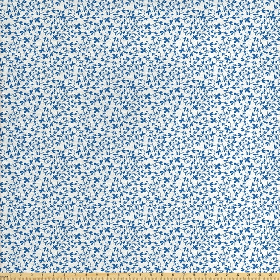 Ambesonne Floral Fabric by the Yard Upholstery, Botanical Leaves Streaks, 3 Yards, Sea Blue and White