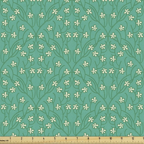 Ambesonne Floral Fabric by the Yard Upholstery, Abstracted Simplistic Nature, 1 Yard, Dark Seafoam Cream