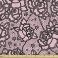 thumbnail image 1 of Ambesonne Floral Fabric by the Yard Upholstery, Lace Look Rose Flowers Art, 3 Yards, Pale Pink Charcoal Grey, 1 of 5