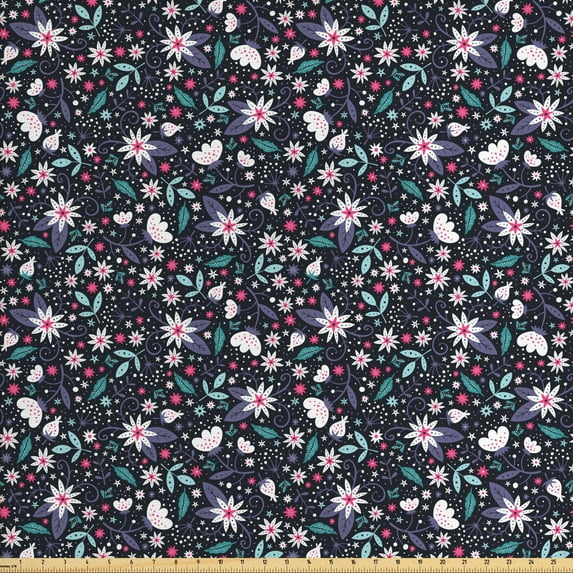 Floral Fabric by the Yard, Continuous Spring Style Meadow Flowers Illustration, Decorative Upholstery Fabric for Sofas and Home Accents, Multicolor by Ambesonne