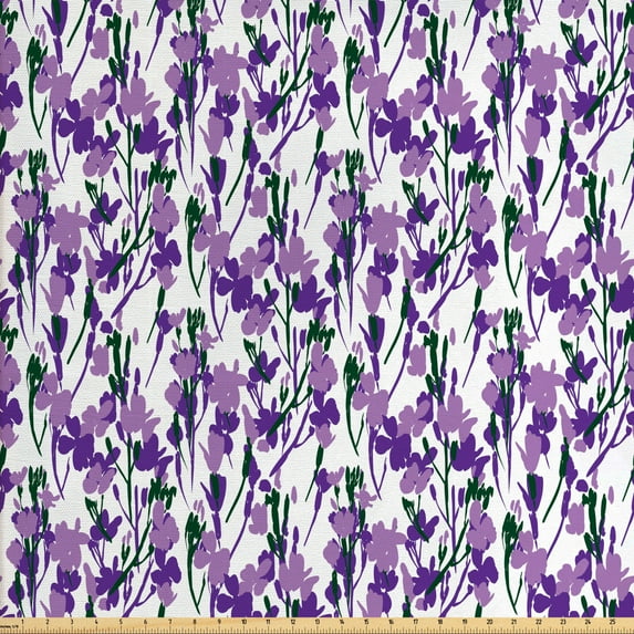 Ambesonne Floral Fabric by the Yard Upholstery, Wild Spring Flower Blossoms, 10 Yards, Lavender Jade Green