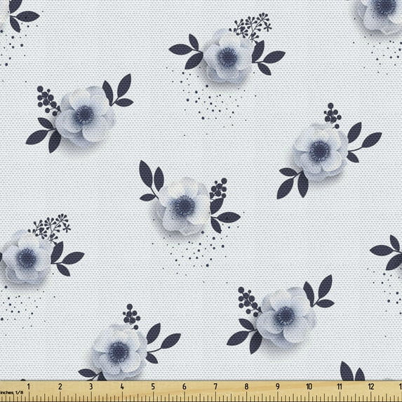 Floral Fabric by the Yard, Continuous Winter Tones Simplistic Anemone Flowers Illustration, Decorative Upholstery Fabric for Chairs & Home Accents, Purpleblue Blue Grey by Ambesonne