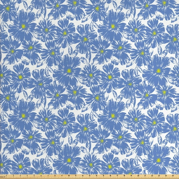 Ambesonne Floral Fabric by the Yard Upholstery, Botanical Pastel Nature, 5 Yards, Violet Blue Yellow