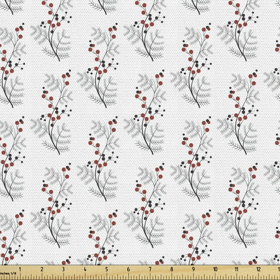 Ambesonne Flower Fabric by the Yard Upholstery, Curvy Dotted Branches, 1 Yard, Red Black White