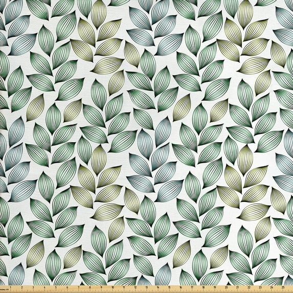 Floral Fabric by the Yard, Detailed Leaves with Pointy Edges Stripes Spring Tones, Decorative Upholstery Fabric for Sofas and Home Accents, Multicolor by Ambesonne